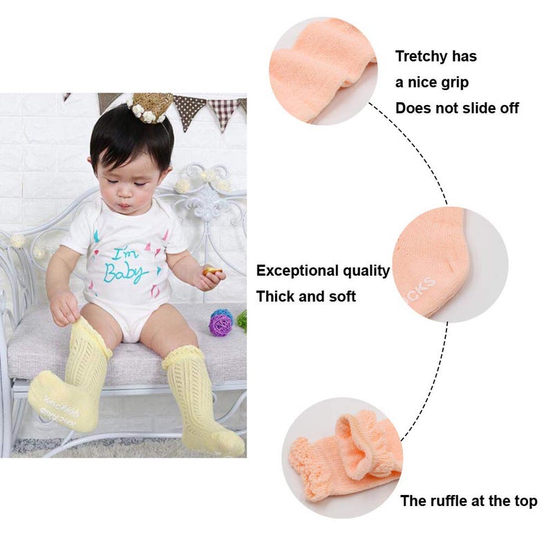 ACTLATI Baby Girls Knee High Socks Hollow Out Anti-skid Knitting Stockings Suitable for 0-2 Years Infants Toddlers - Image 2